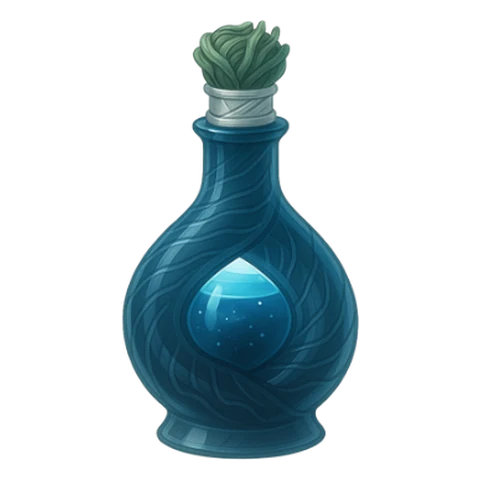 A blue potion in an ornate glass bottle